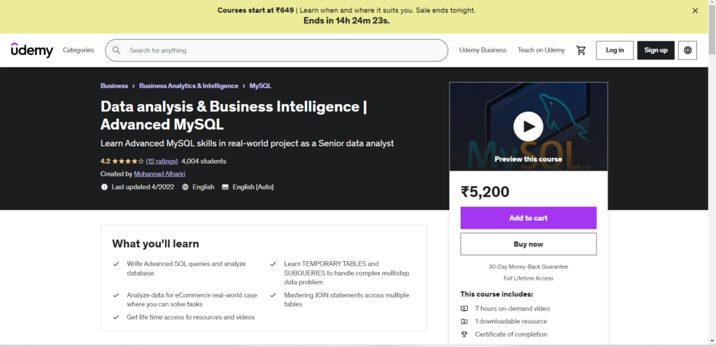 6. Data analysis & Business Intelligence | Advanced MySQL  -  (Udemy)